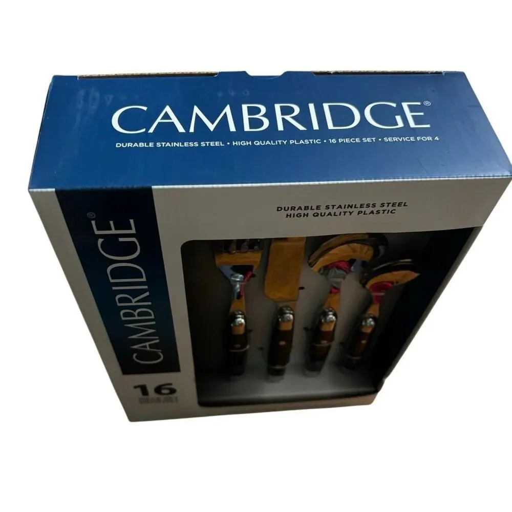 Cambridge Jubilee Stainless Steel Black Plastic 16 Piece Place Flatware Set